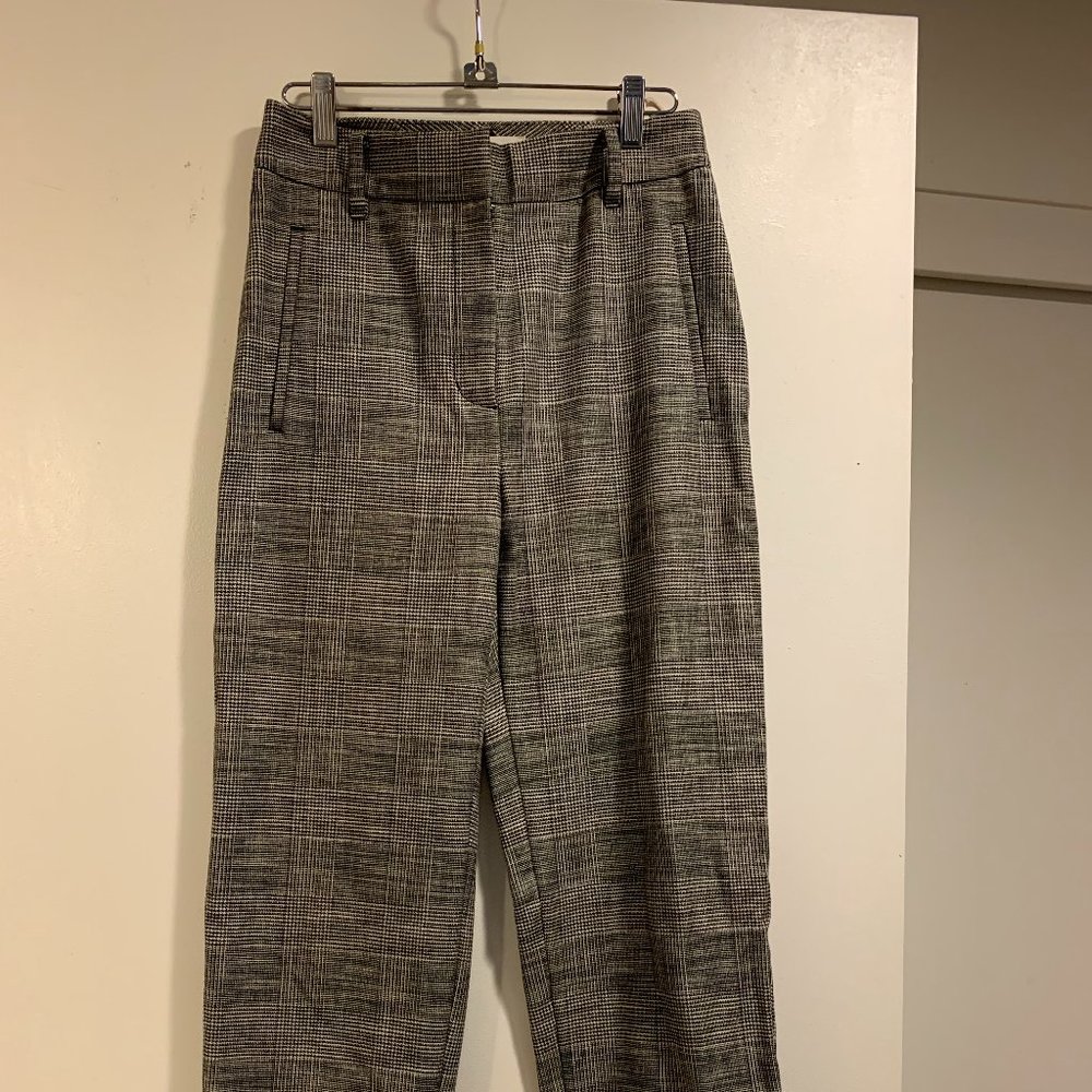 Aritzia Wilfred Cropped Wool Trousers in Black and White Plaid, Size 4